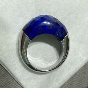 GSJ Faceted Domed Lapis Lazuli Stainless Steel Ladies Ring sz 8